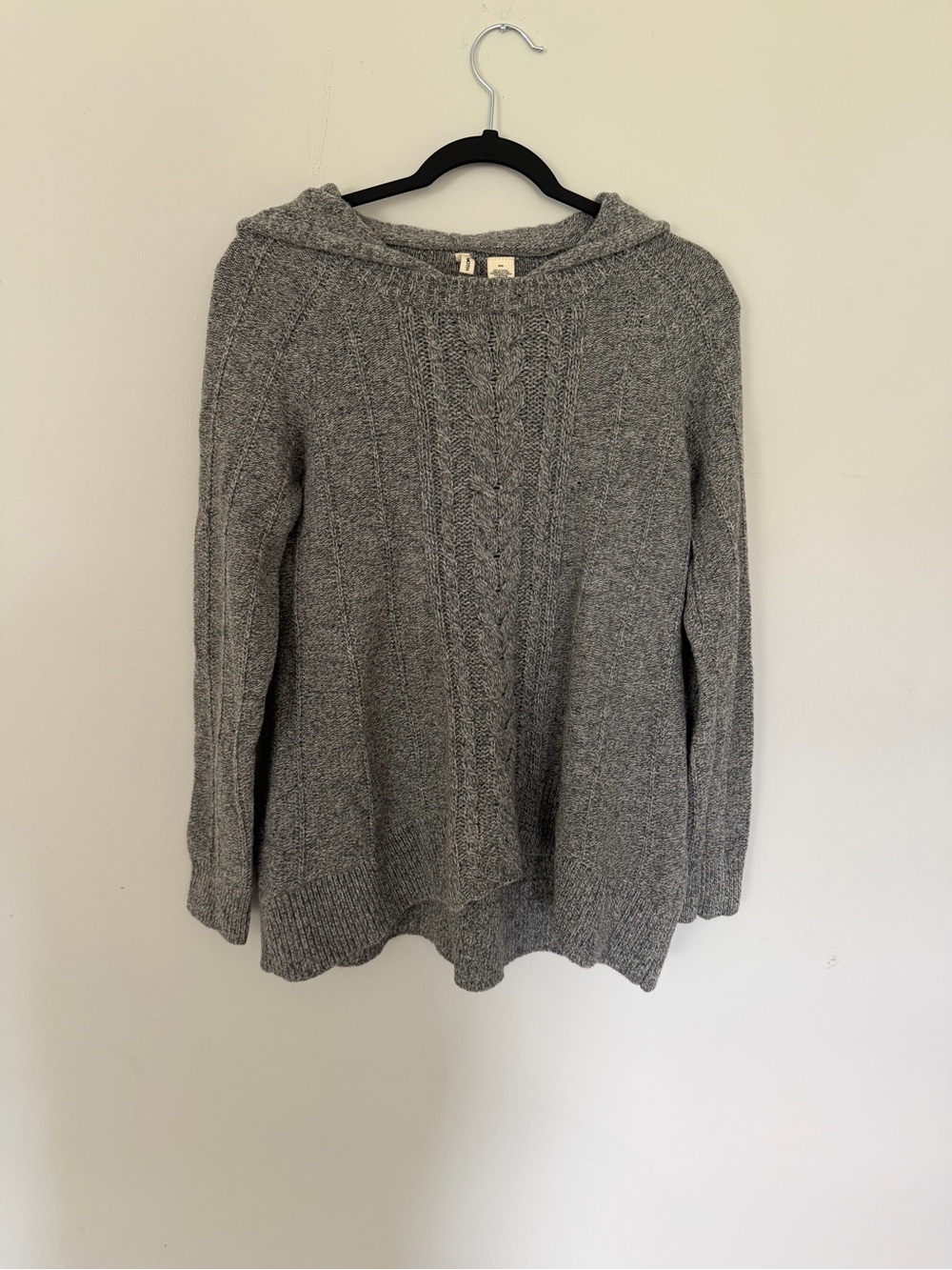 MOTH Anthropologie Gray Wool Cable Knit Hooded Sweater M/M